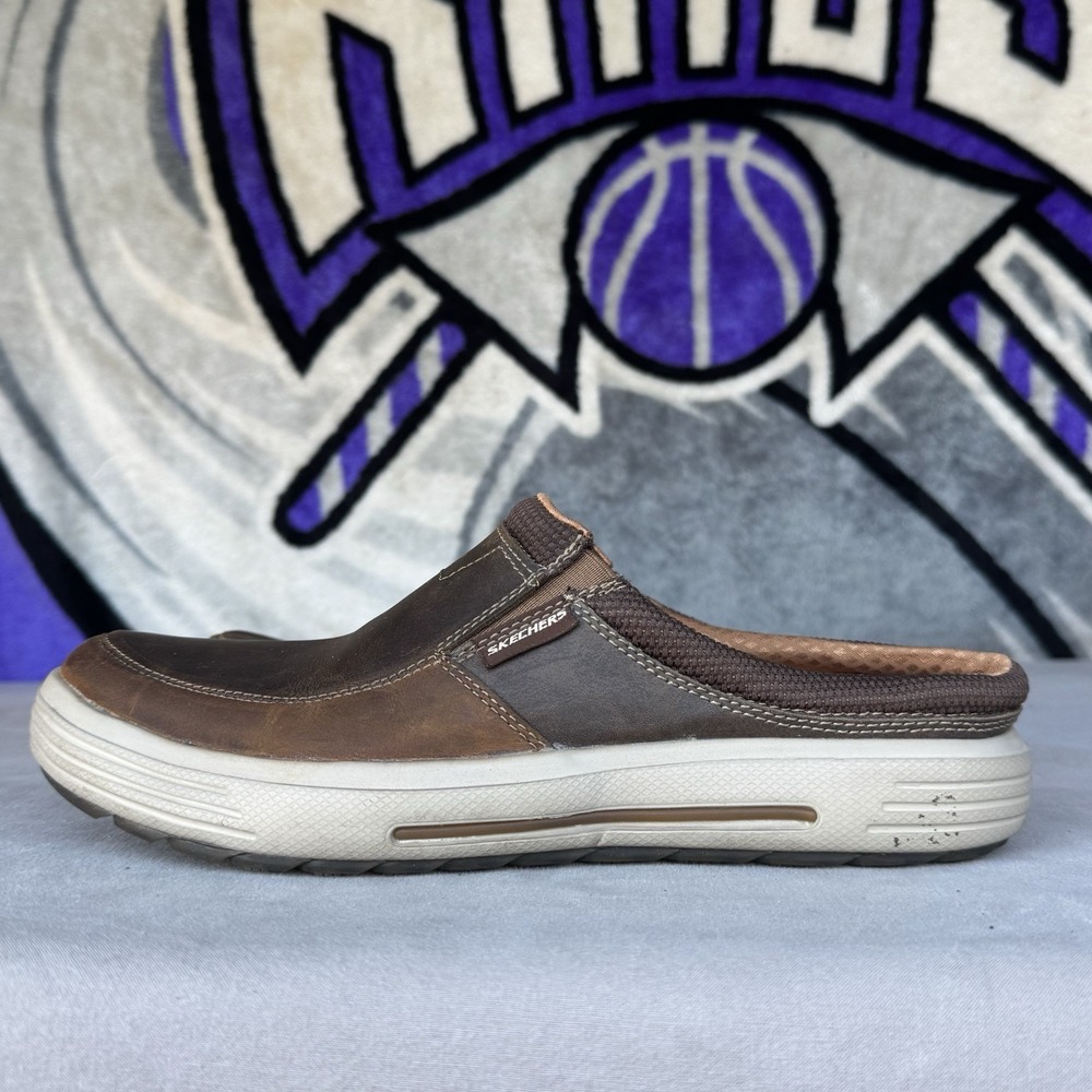 Size 11 - Skechers Porter Vamen Slip-On Loafer Mens Brown Leather Mules Shoes